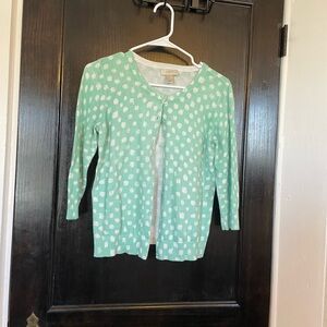LOFT Mint Green and White Polka Dot Cardigan